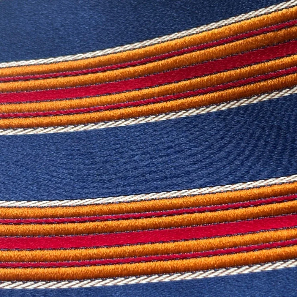 Ermenegildo Zegna Repp Tie Blue Orange Striped Silk Cotton Business Preppy Italy